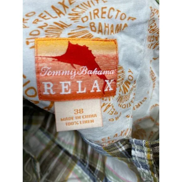Tommy Bahama Linen Relax Mens Shorts Size 38 Plaid Chino Vacation Brown beach - Picture 3 of 14